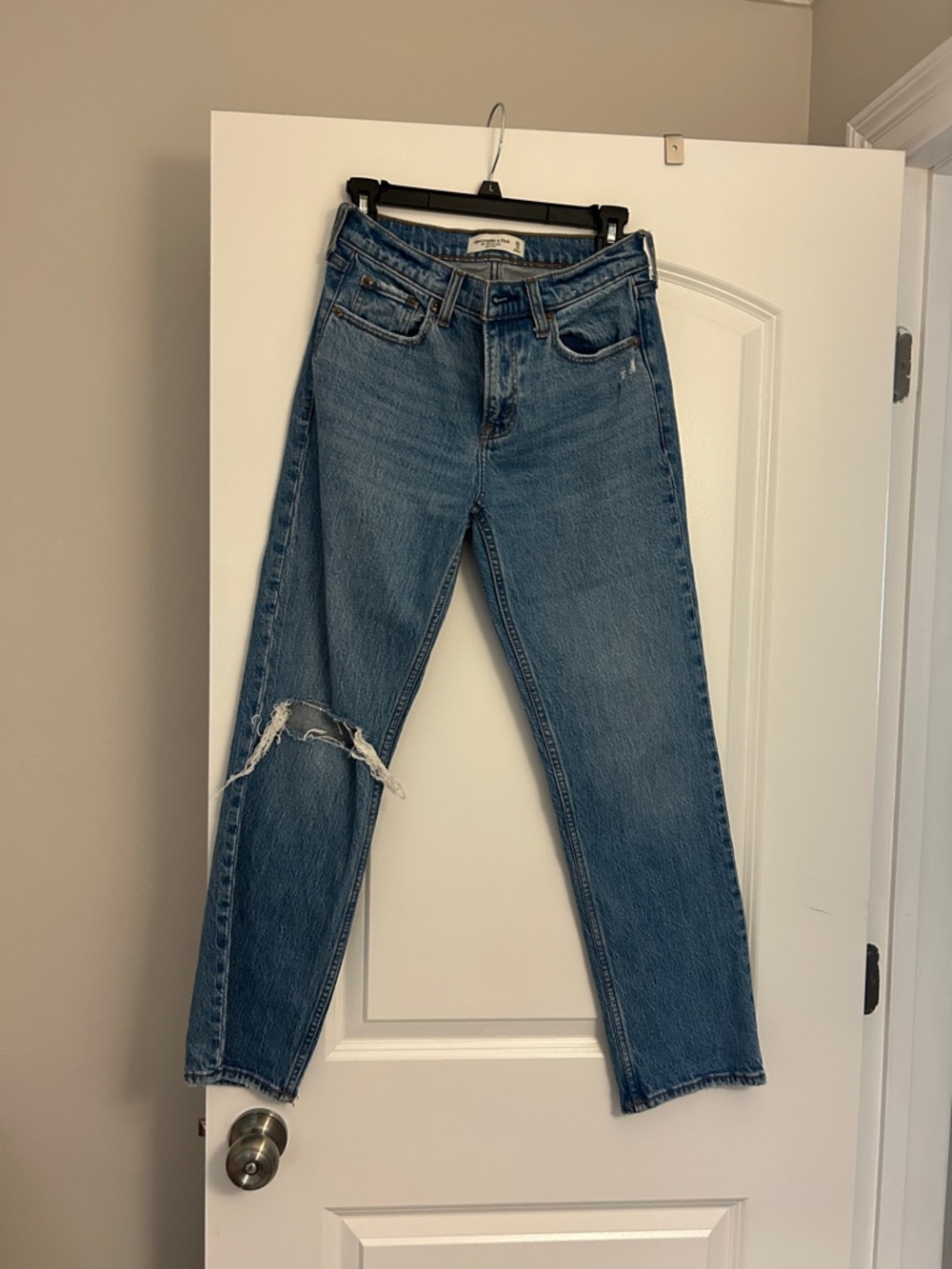 Abercrombie & Fitch Blue Straight-Leg Jeans with Knee Distress